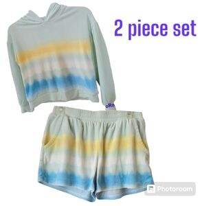 Freshman Girls 2 piece set, Hoodie and Shorts lounge set, M 10/12, Green, GUC